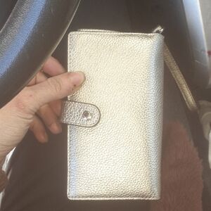 Coach Metallic Textured Zip Wallet - Silver